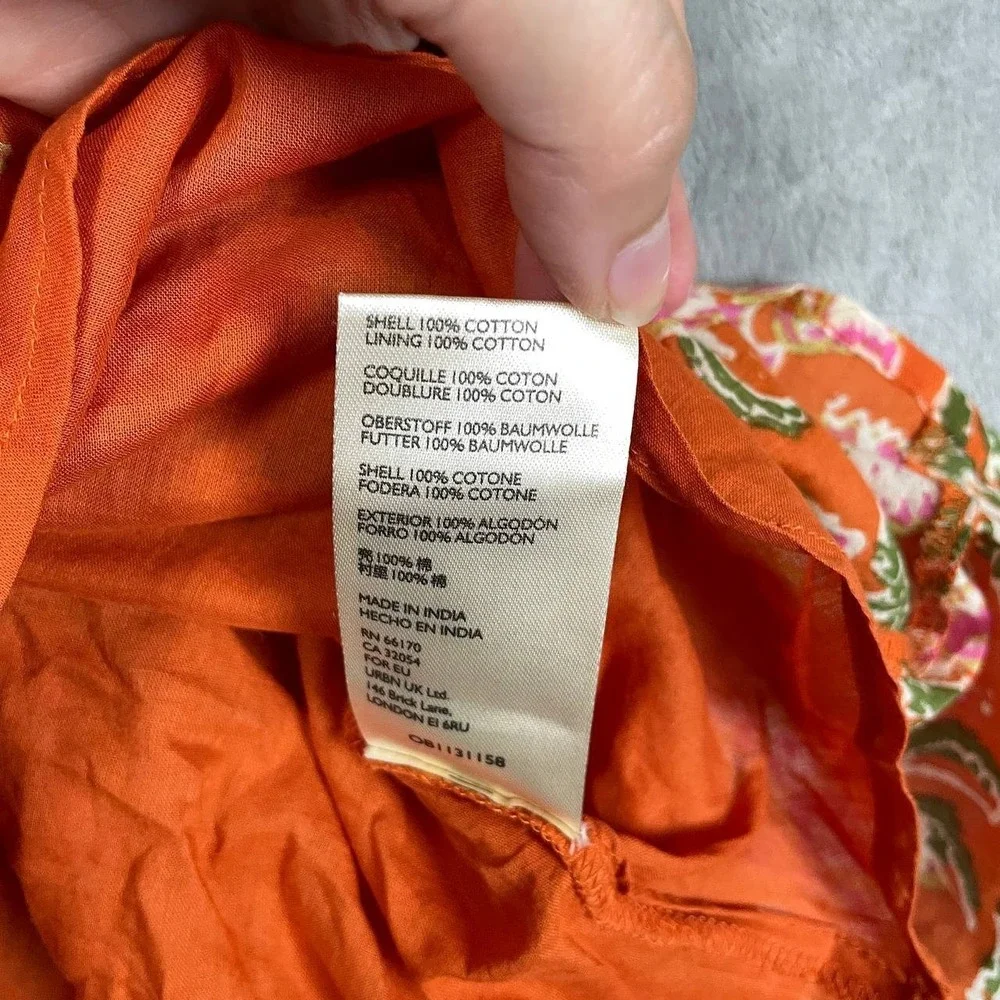 Orange Floral Pleated Mini Skirt Bohemian Size 12